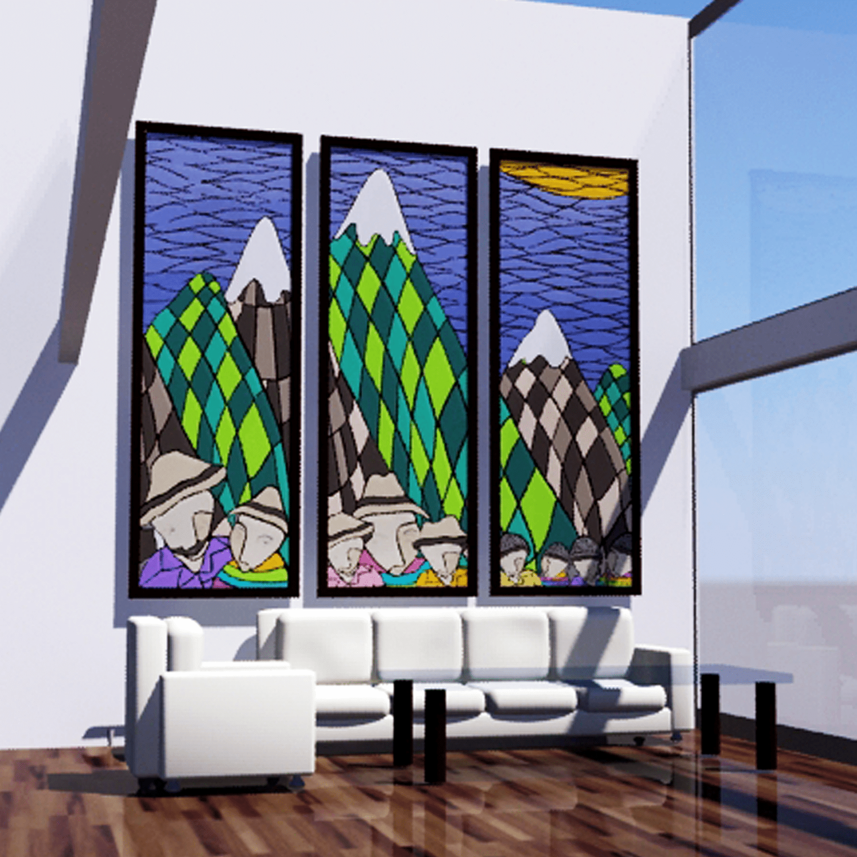 C.DEFENSORES - SNOWY MOUNTAINS - 3D GLASS MOSAIC - Bogotá-Colombia.